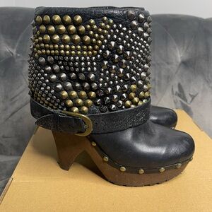 🦋Sam Edelman Wickley Black Spike Studded Buckle Pull-on Biker Moto, Size 6.5M